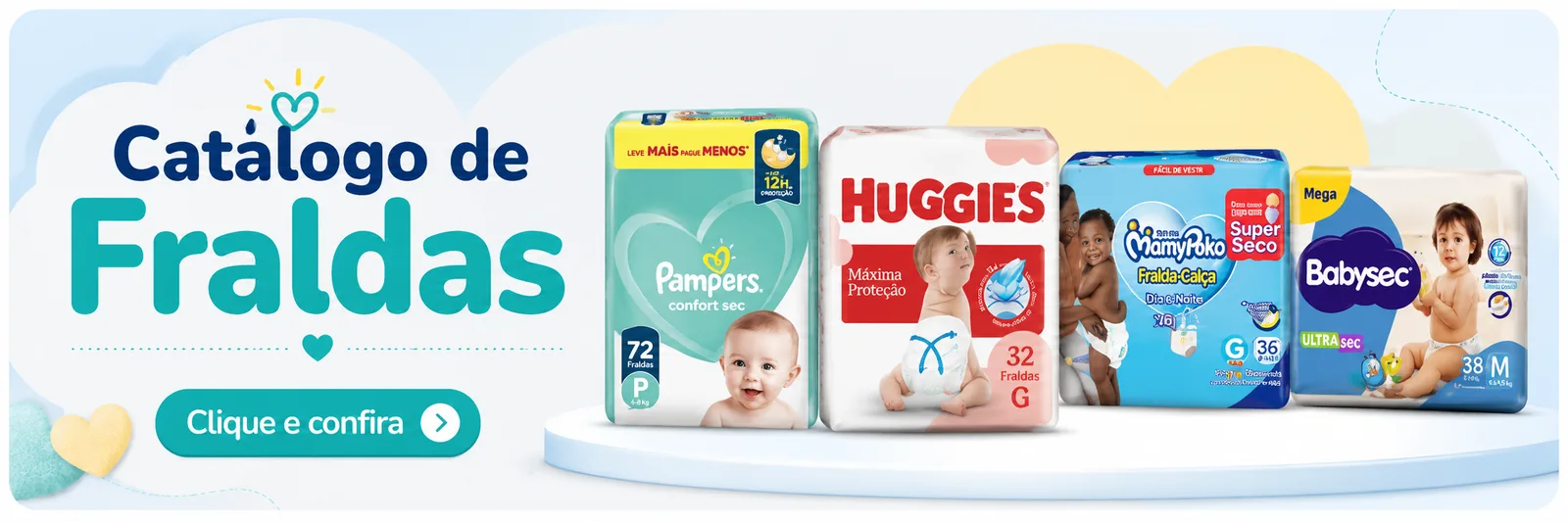 Catálogo de fraldas Pampers, Huggies, MamyPoko e Babysec na Drogaria Sampaio